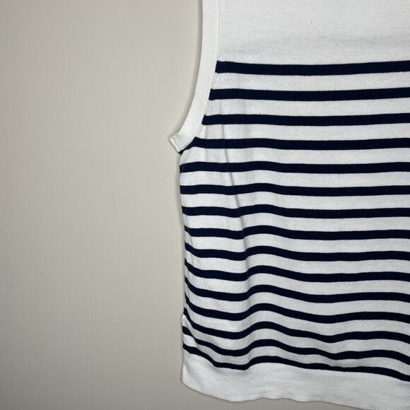 J.CREW Sweater Shell Women Large White Navy Stripe Top NEW Cotton CA085 - Picture 9 of 15